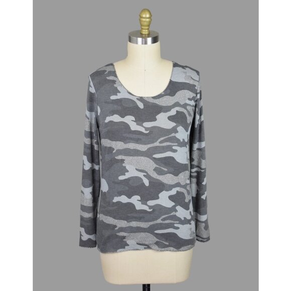 BRAND BAZAR MADE IN ITALY CAMO PRINT METALLIC TOP - Picture 1 of 7